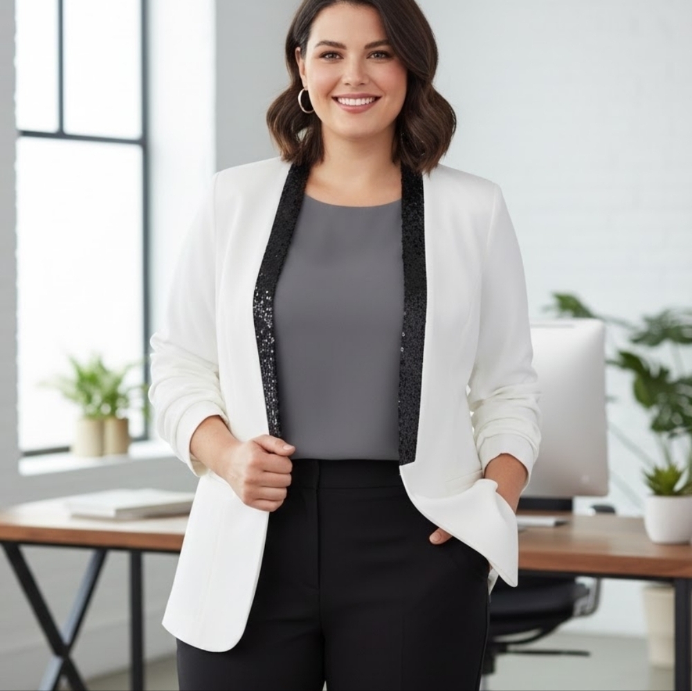 Torrid White Blazer With Black SequinTrim Size 1